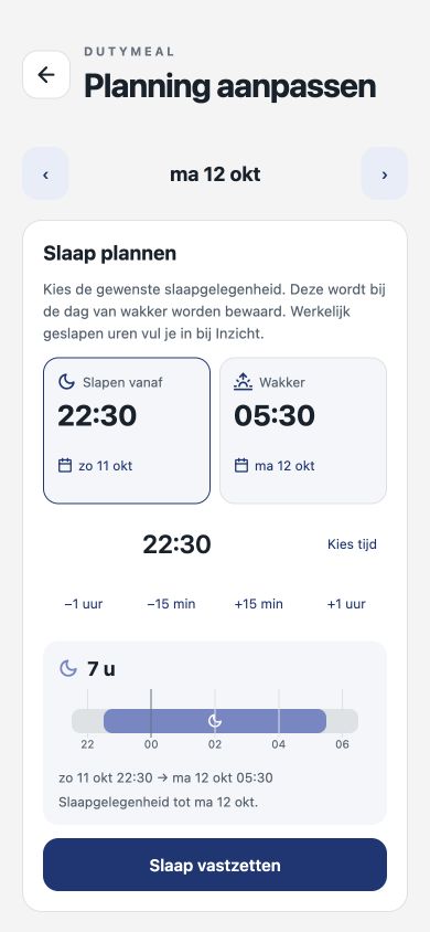 Slaapplanner met begin- en eindtijd en tijdlijn